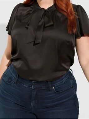 Torrid Black Satin Tie-front Blouse